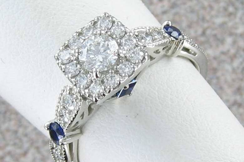 14k white gold diamonds and sapphires