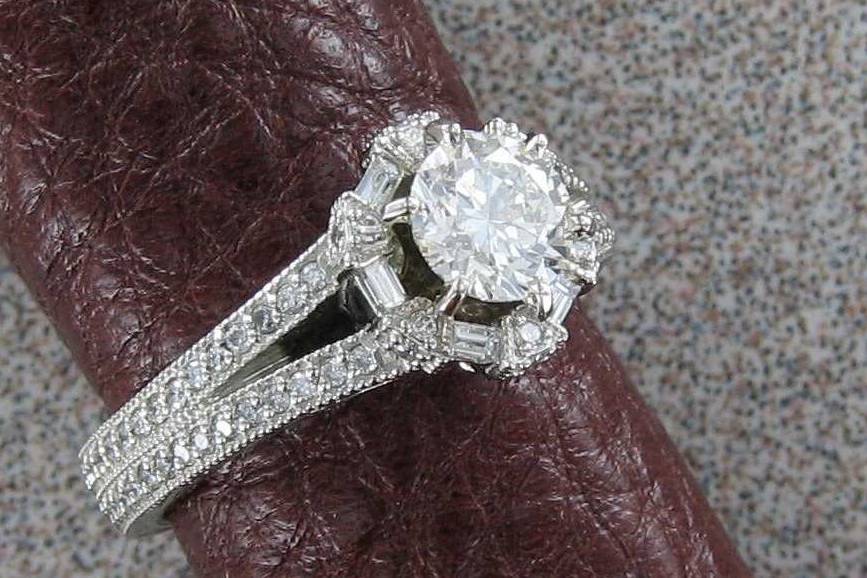 14k white gold with diamonds