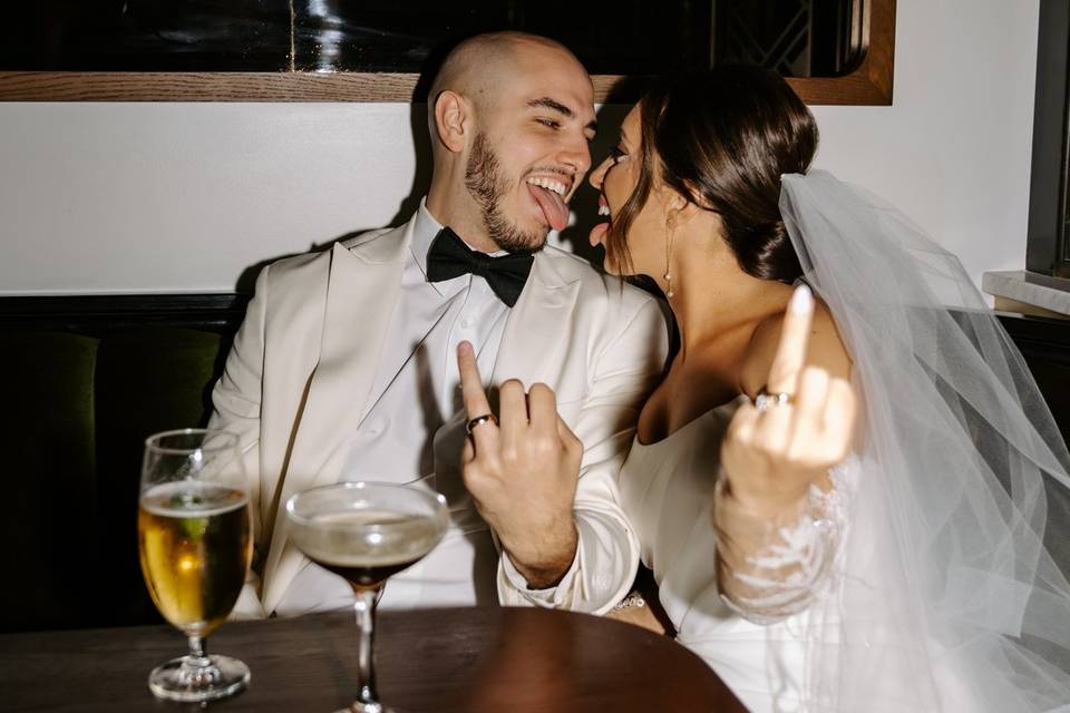 Couple showing off rings