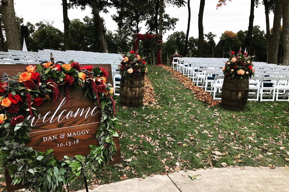 Outdoor fall wedding ceremony