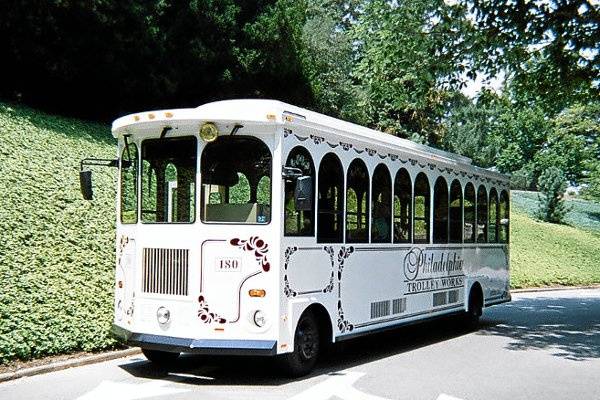 Elegant White Wedding Trolley.  38 Passengers