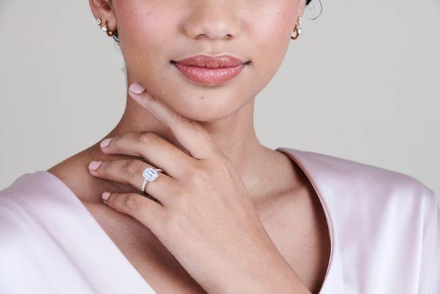 Emerald cut halo ring