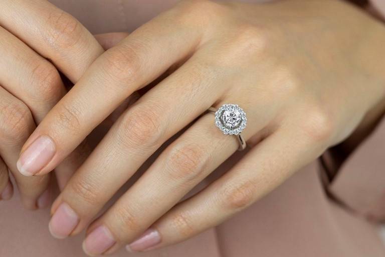 Plain shank halo diamond ring