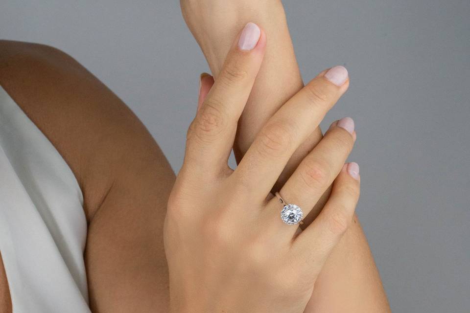 Pave Plain Shank Halo Ring