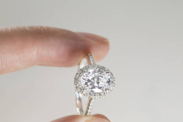 Paved Halo Oval Diamond Ring