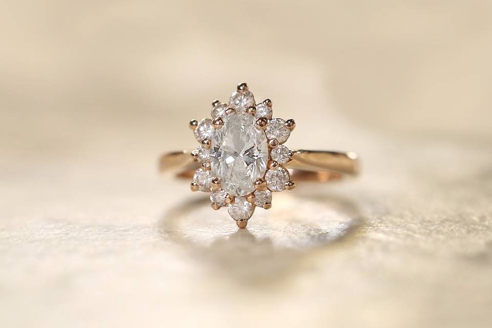 Star Halo Oval Diamond Ring