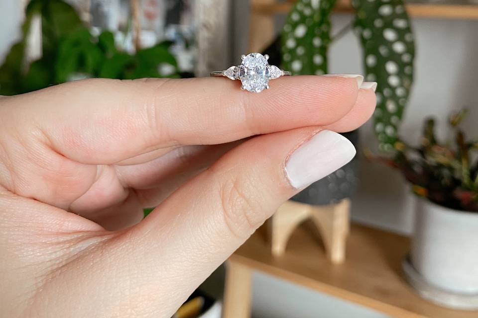 Three Stone Pear Diamond Ring