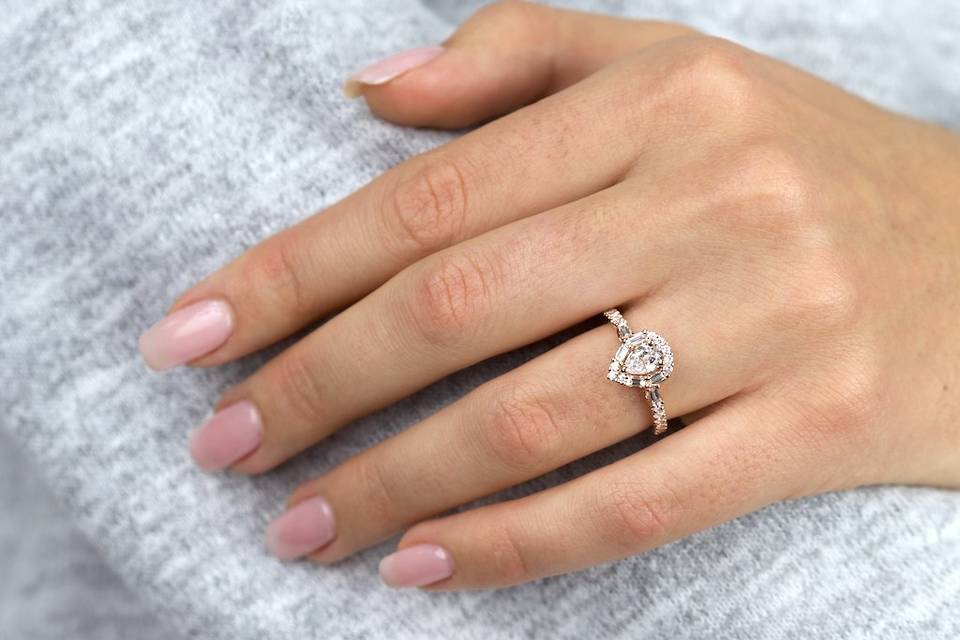 Custom three stone halo ring