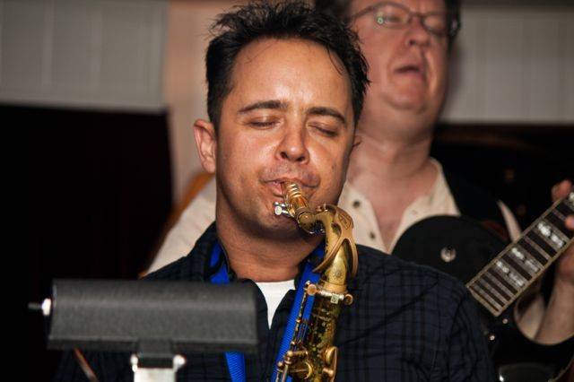 Playing saxophone