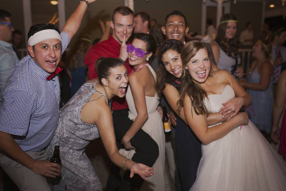 Bride and groom with their guests