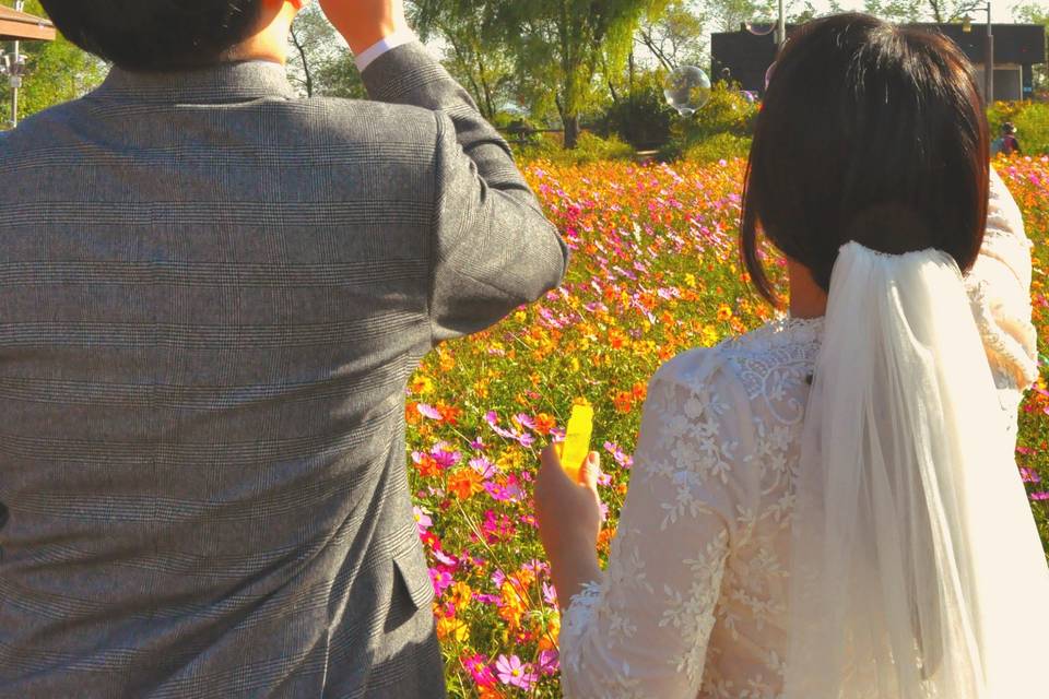 Couple under blue skies