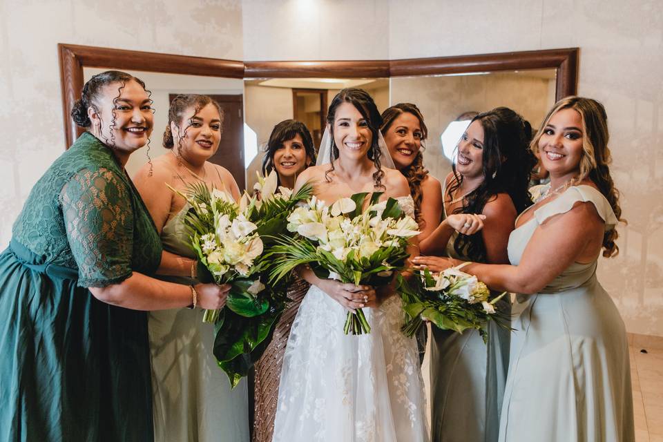 Tropical bridesmaids bouquets