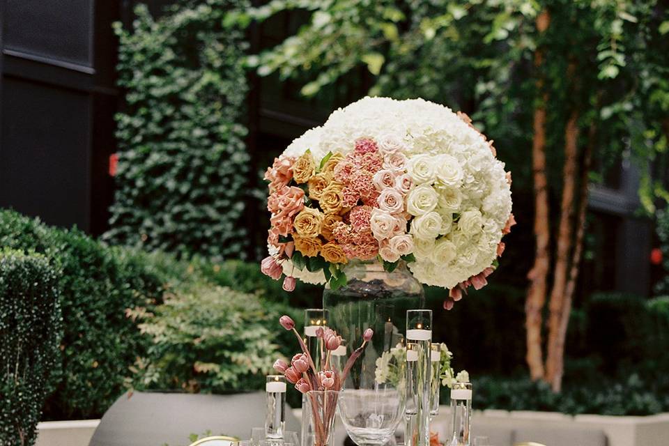 Blue, Taupe, Gold Dinner Table