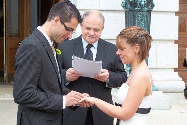 We perform ceremonies at your choice of location. Indoor, outdoor, even at the top of a ski hill!