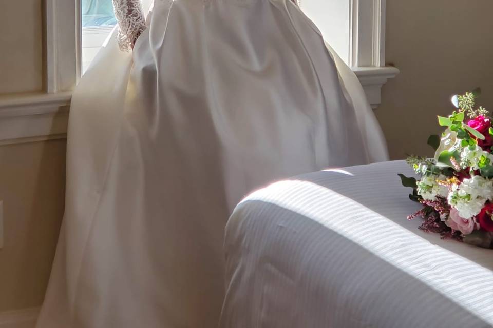 Bride with Satin & Lace Dress