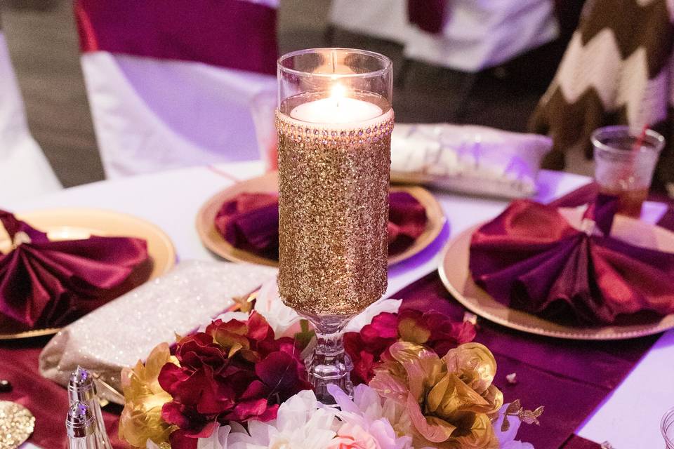 Floral and candlelit centerpiece