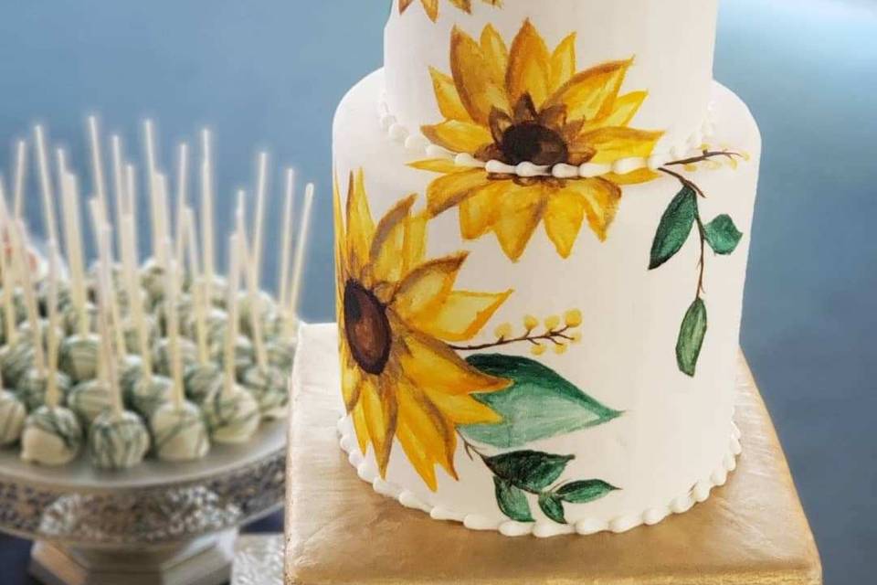 Painted sunflower cake