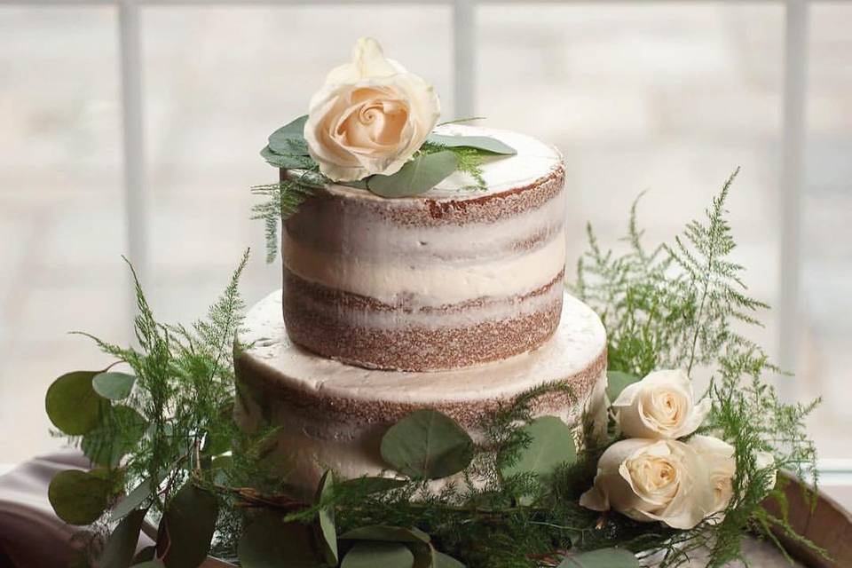 Two-tied semi-naked cake