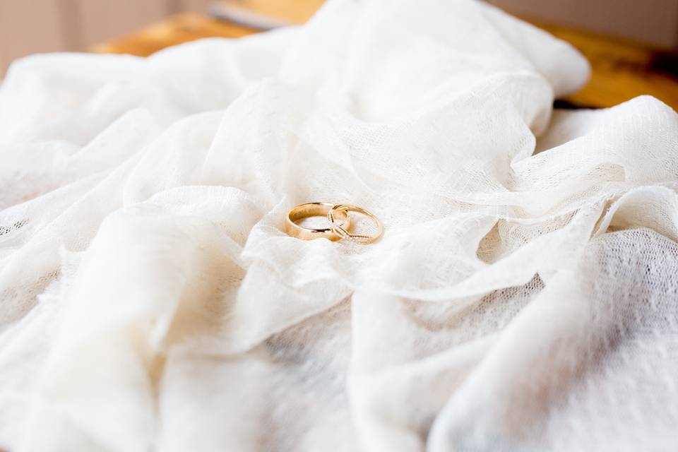 Rings nestled in vintage tulle