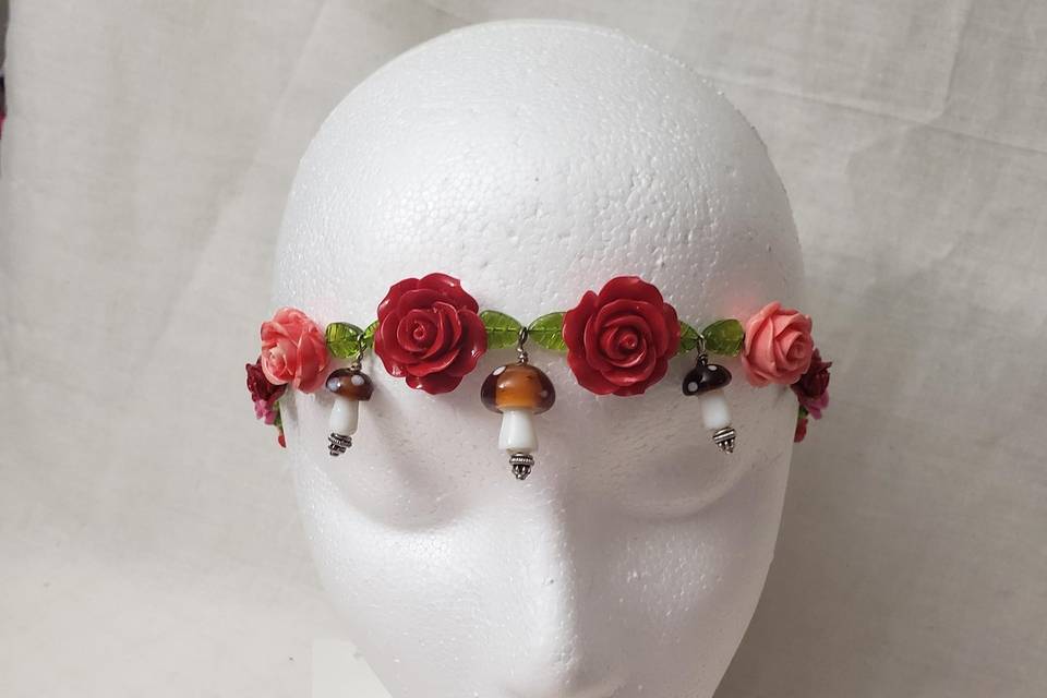 Mushroom red rose headband