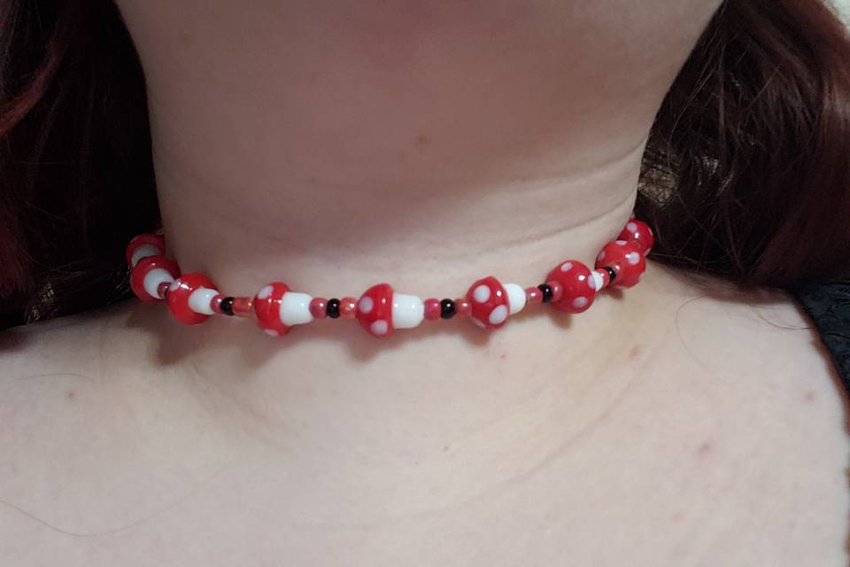 Red mushroom bead choker