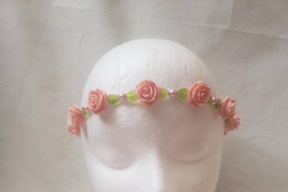 Pink rose beaded headband