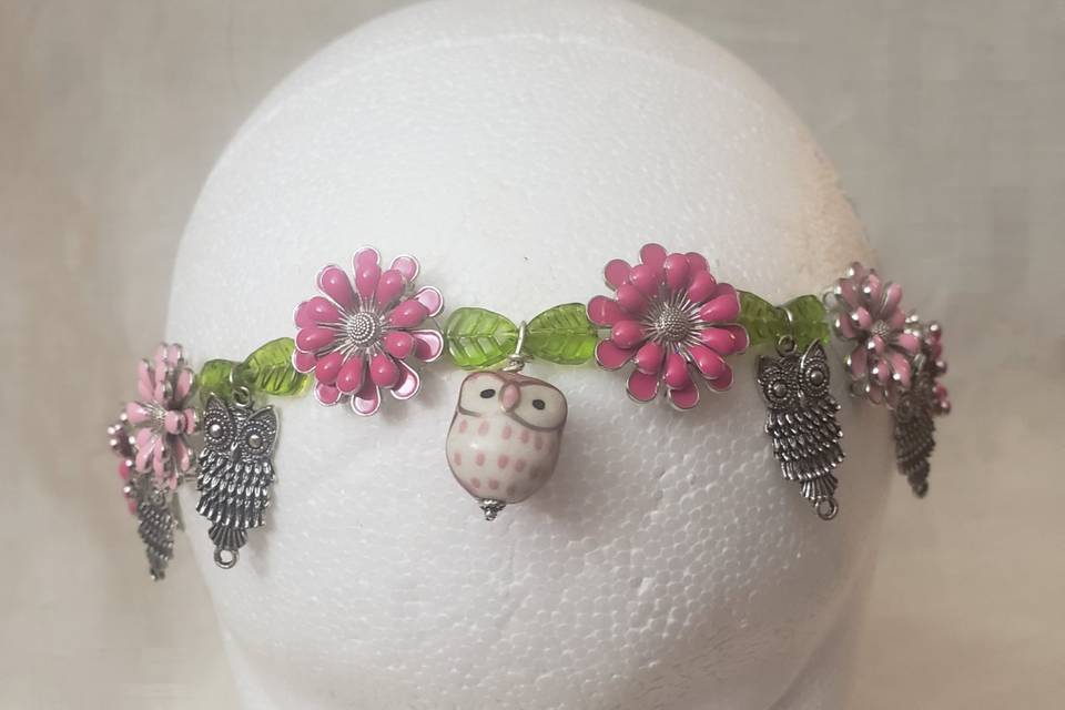 Owl pink flower headband