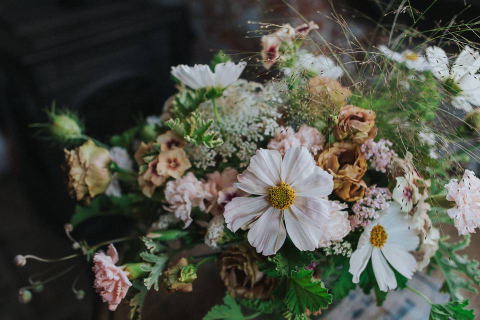 Low centerpiece with early summer flowersphoto by rachel joy barehl