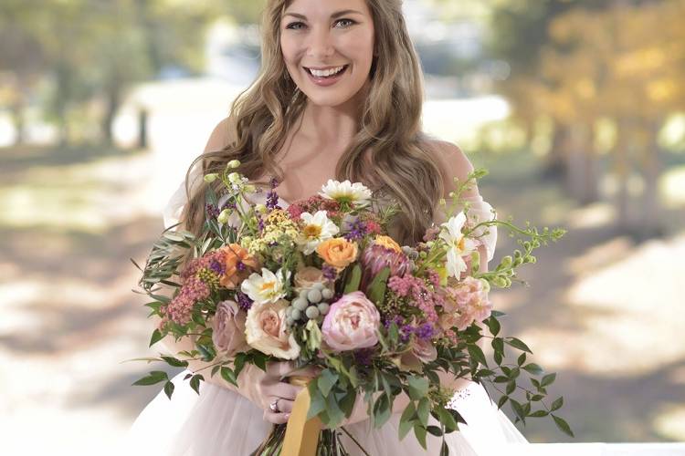 The bride holding a bouquet