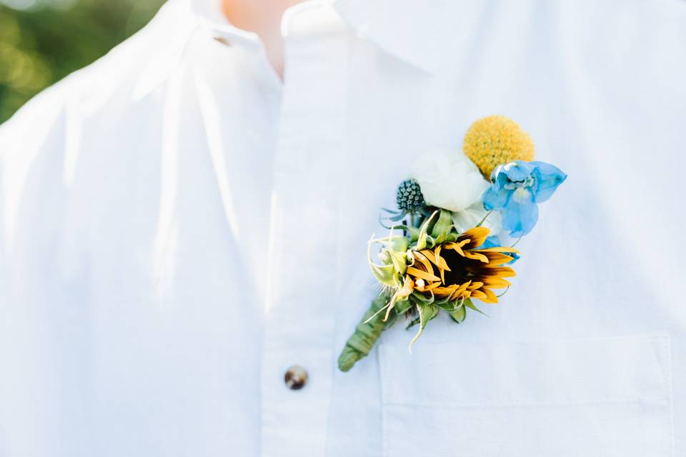 Yellow and Blue Boutonniere