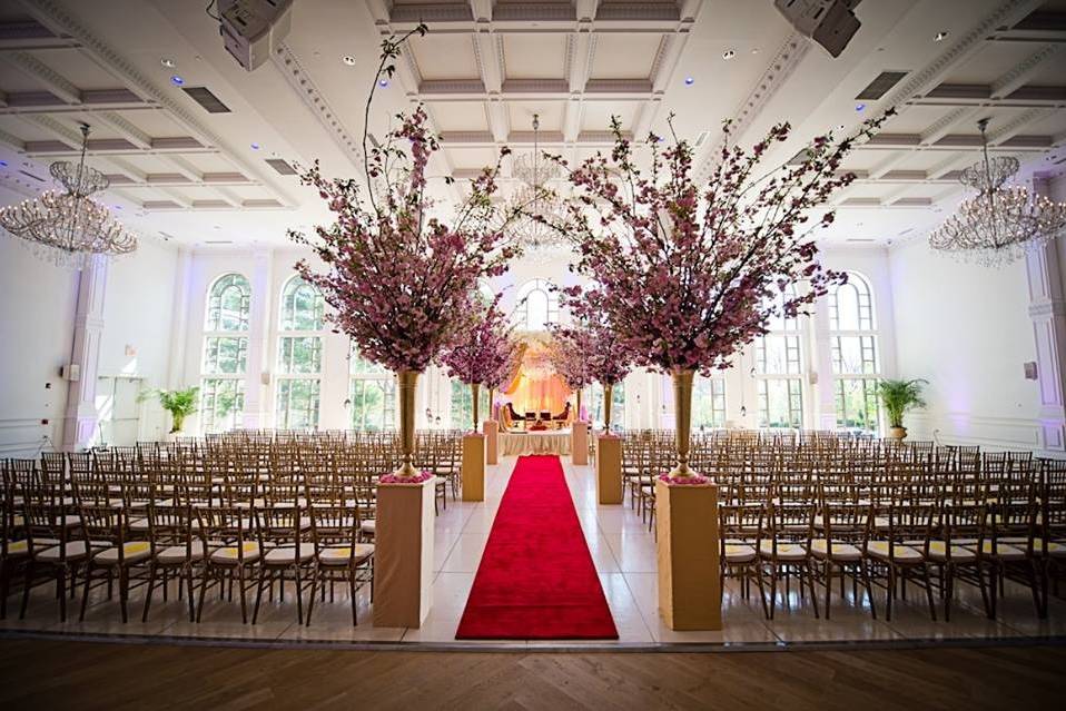 Red carpet wedding aisle