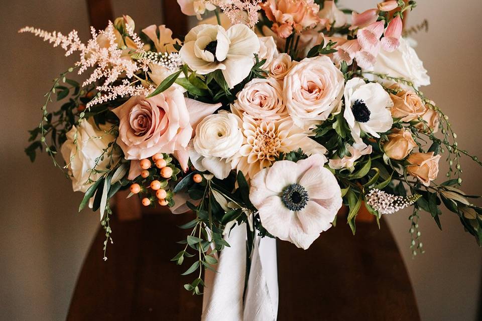 Wedding bouquet on chair