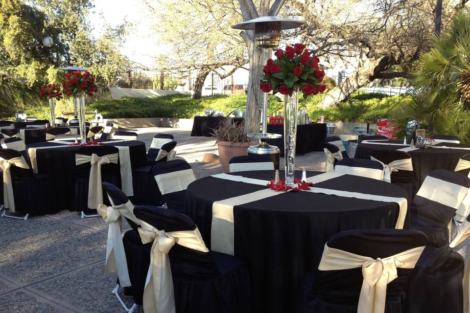 Table setup with flower centerpiece