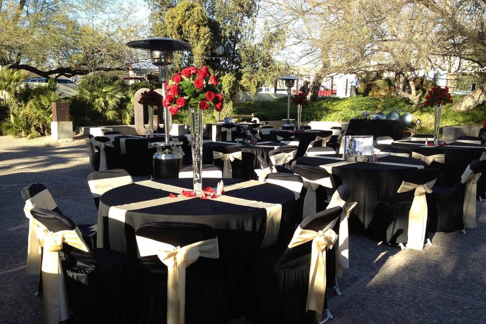 Table setup with flower centerpiece