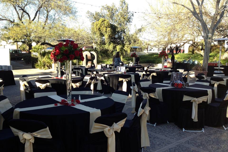 Table setup with flower centerpiece