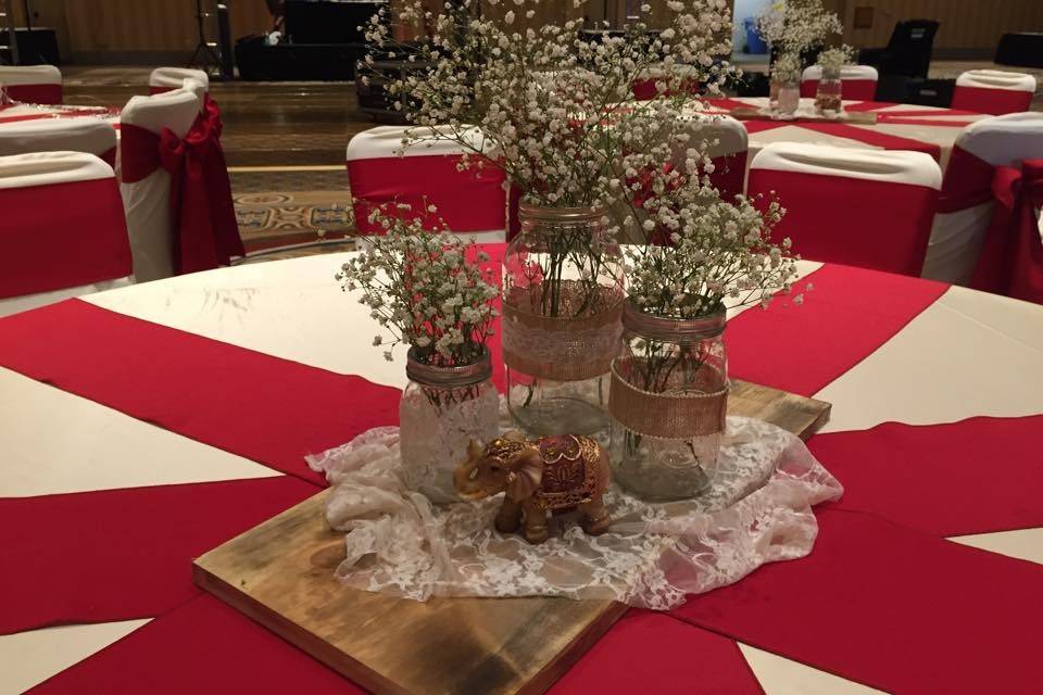 Table setup with flower centerpiece