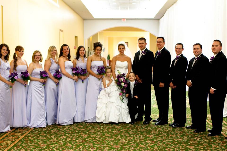 Bride and groom with the guests