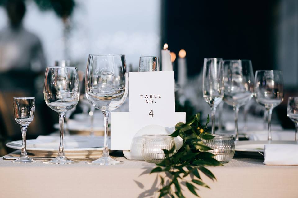 Glass rentals + table numbers