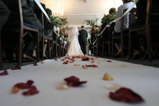 Wedding aisle decorated  with petals