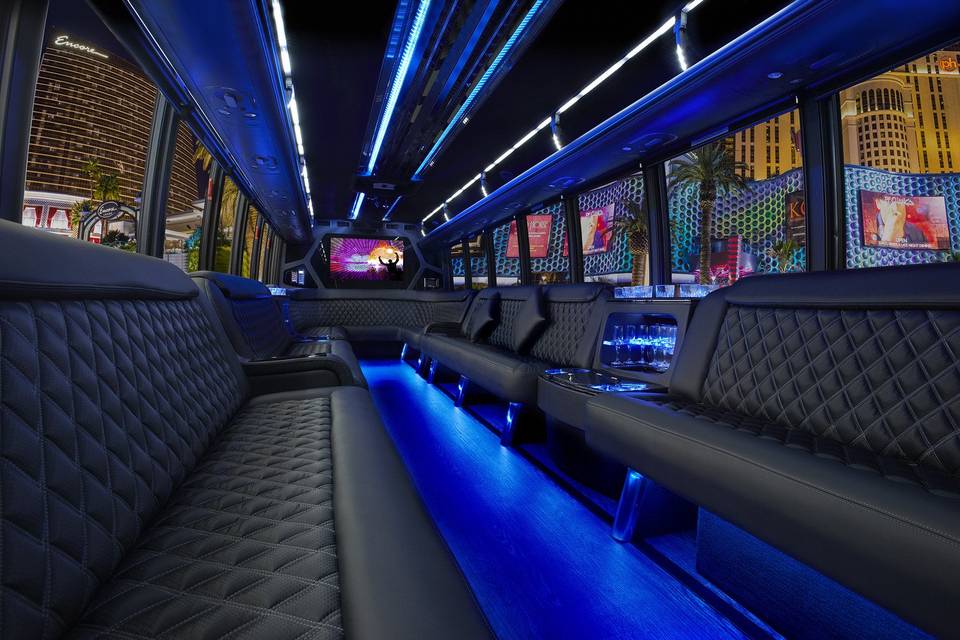 Party Bus lit up with professional photography