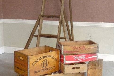 Vintage orchard ladder and crates