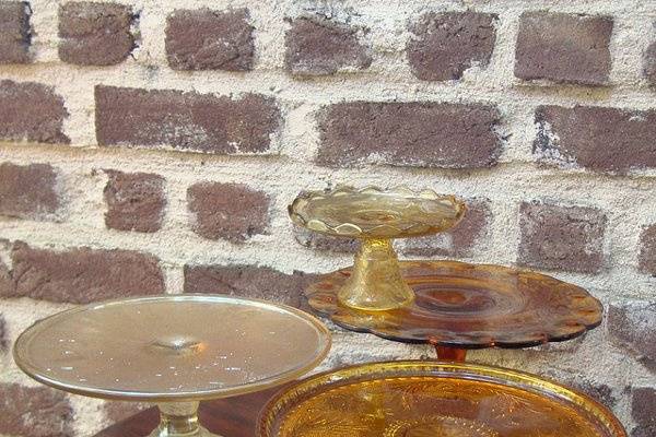 vintage amber glass cake stands