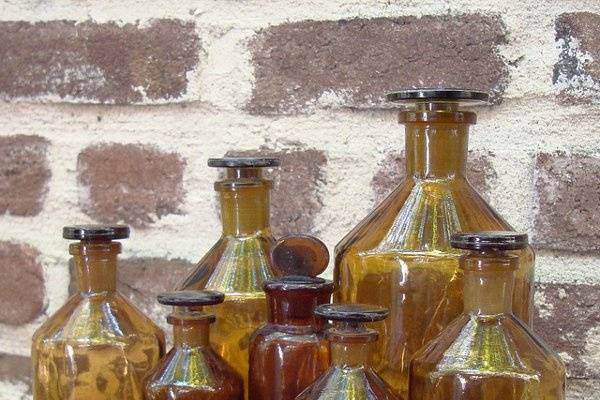 vintage amber glass apothecary bottles