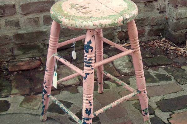 vintage pink farm stool