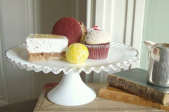 vintage milk glass cake stand