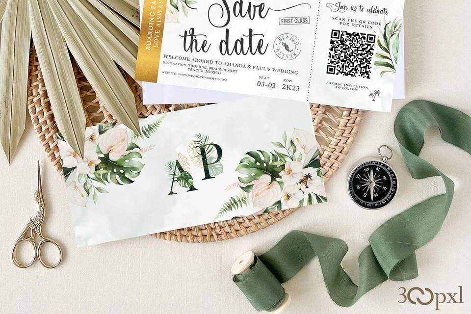 Tropical Wedding Boarding Pass