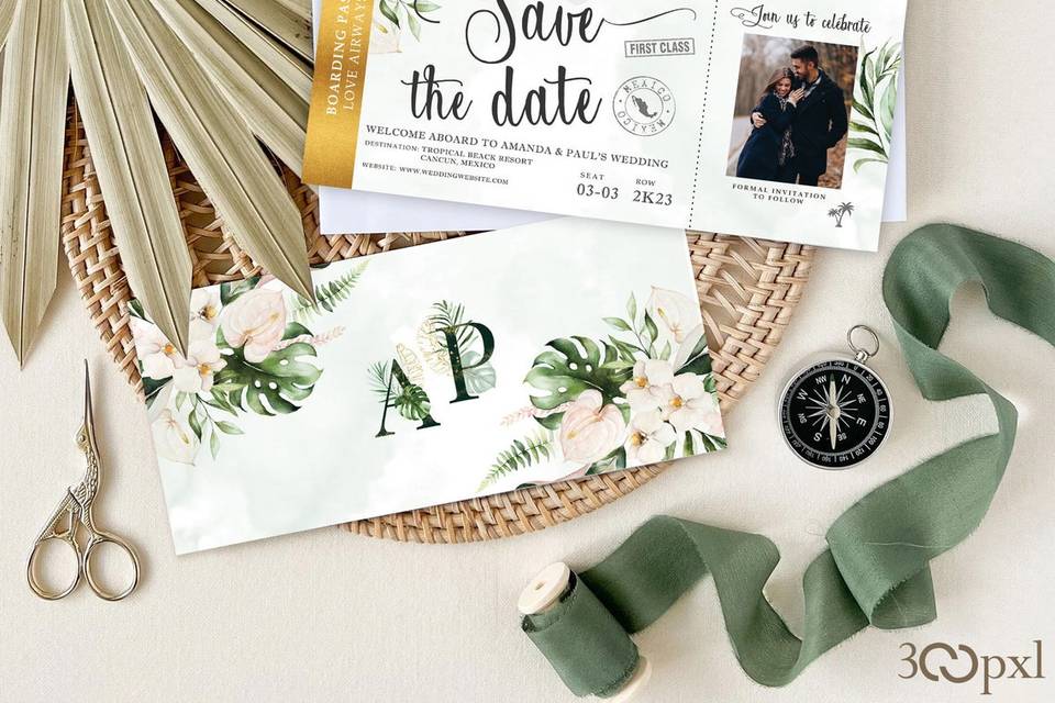 Tropical Wedding Boarding Pass