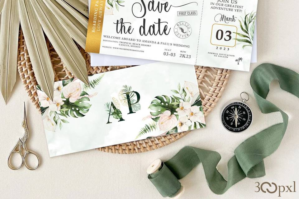 Tropical Wedding Boarding Pass