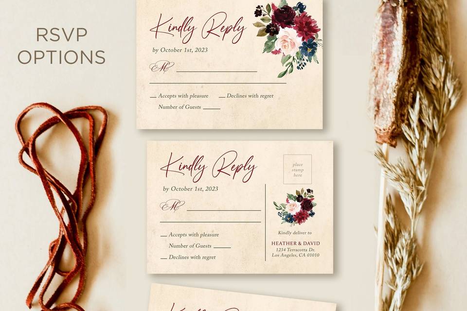 Fall Burgundy Navy Wedding Set