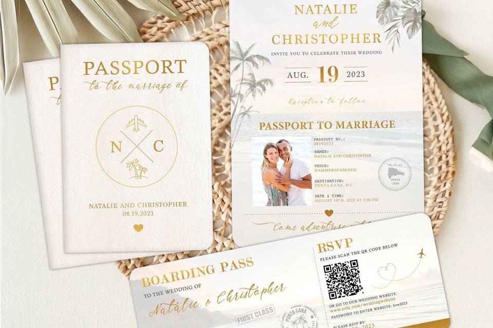 Ivory Passport Wedding Invite